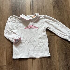 Baby luigi White girls Shirt with Pink bow Embroidery 24m